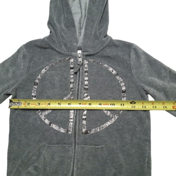 Circo Hoodie Girls Small 6 Gray Full Zip Up Fleece Peace Sign Pockets - Picture 3 of 14